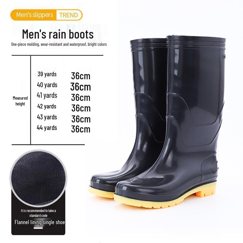 Men's Waterproof High Tube Rain Boots - Non-Slip Rubber Construction Boots