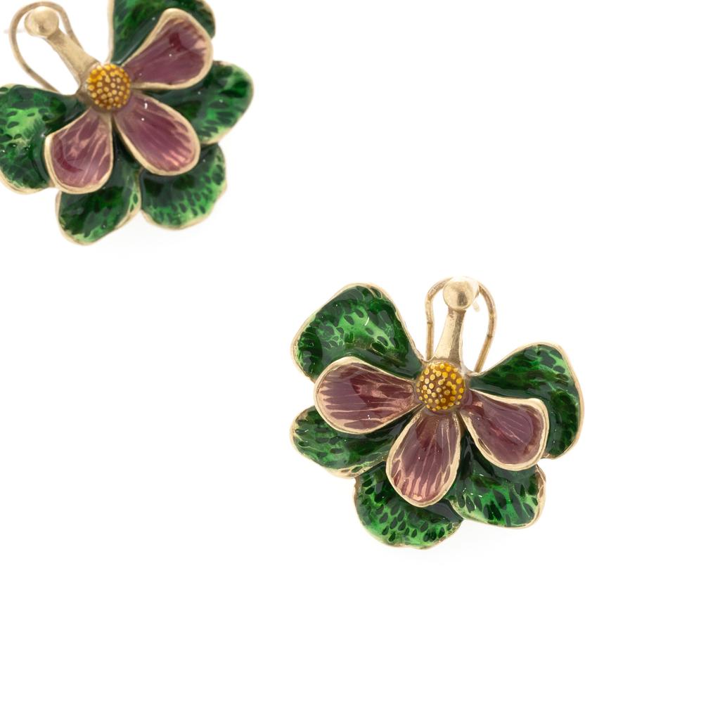 Light Luxury Niche, Retro Niche Color Enamel Glaze Flower Stud Earrings Gold-Plated Women'S Earrings Women'S High-End Sense