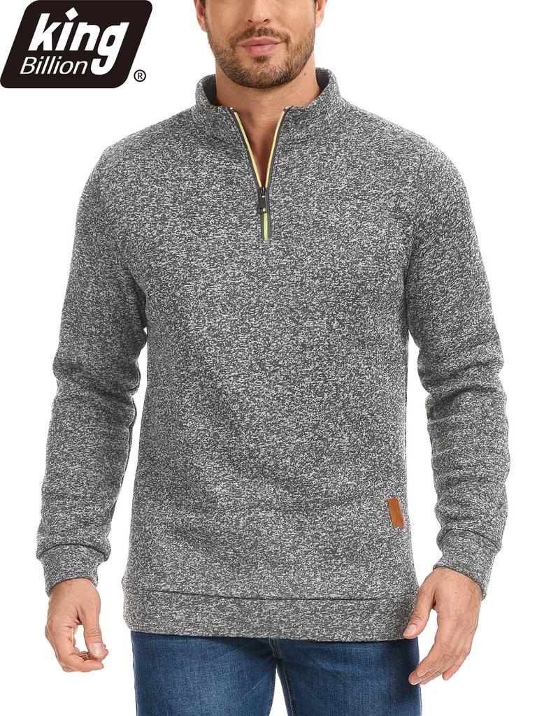 King Billion Men's Half-Zip Stand Collar Fleece Pullover Autumn Spring Sweater Ideal for Daily Casual Wear Urban Strolls and Light Outdoor Activities