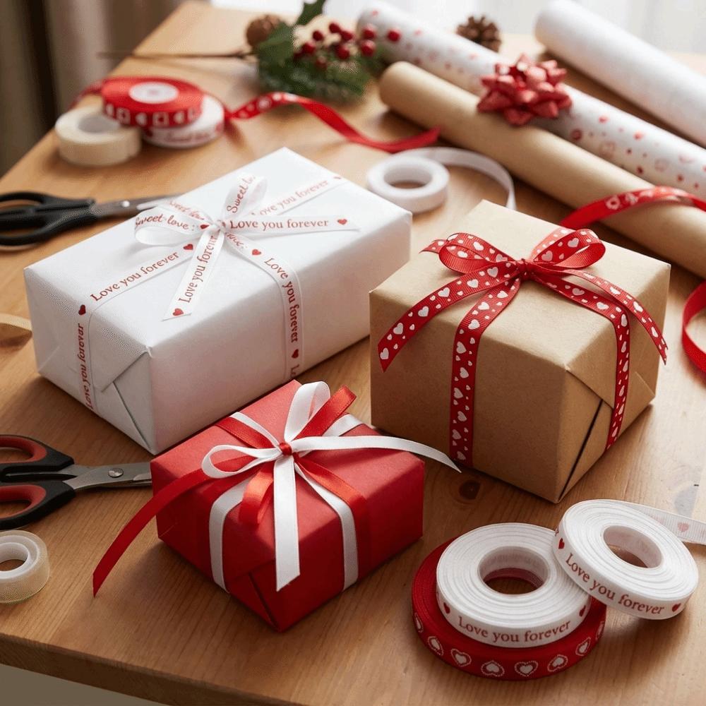 Single-Sided Heart Print Ribbon 5 Yards Bouquet Packaging Ribbon Gift Packaging Ribbon  DIY