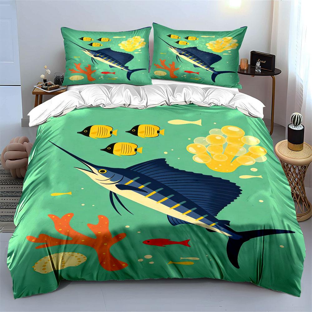 Fish and coral design. Bedding sets Duvet cover sets Duvet covers Pillowcases(1* Duvet Cover 2* Pillowcases without duvet insert)