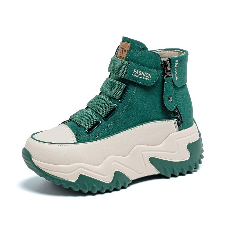 

6773 inner height increase 7 leather dad shoes women, autumn new versatile thick-soled muffin casual 40 зелёный