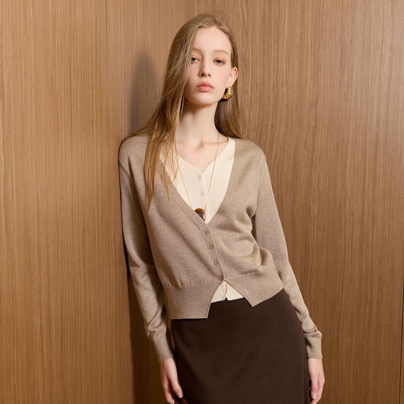 SanCai 2025 Fall V-Neck Faux Two-Piece Knit Top