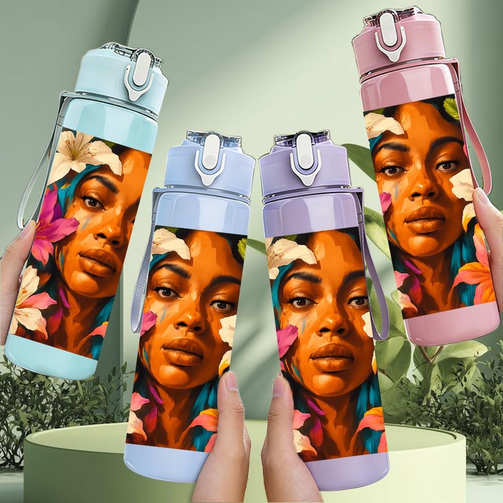1PC Mariam Wind Chime Line Art 750ml Color Plastic Sports Water Bottle Leakproof Flip Straw Lid Suitable for Sports Office Home Use