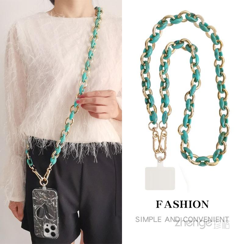 Mobile phone lanyard messenger gold string green chain lanyard long back rope ins fashionable Nordic style bag chain multi-purpose