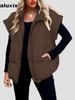 New Women's Solid Zipper Pockets Cotton Jacket Vest Slim Fit Stylish Personality Commute Coat