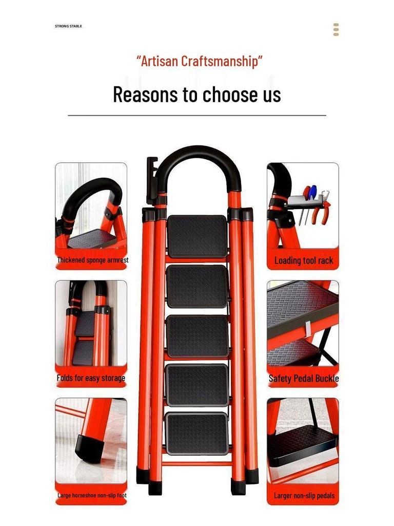 Multi-Functional Telescopic A-Frame Folding Ladder - Thick Carbon Steel Step Ladder for Indoor Use