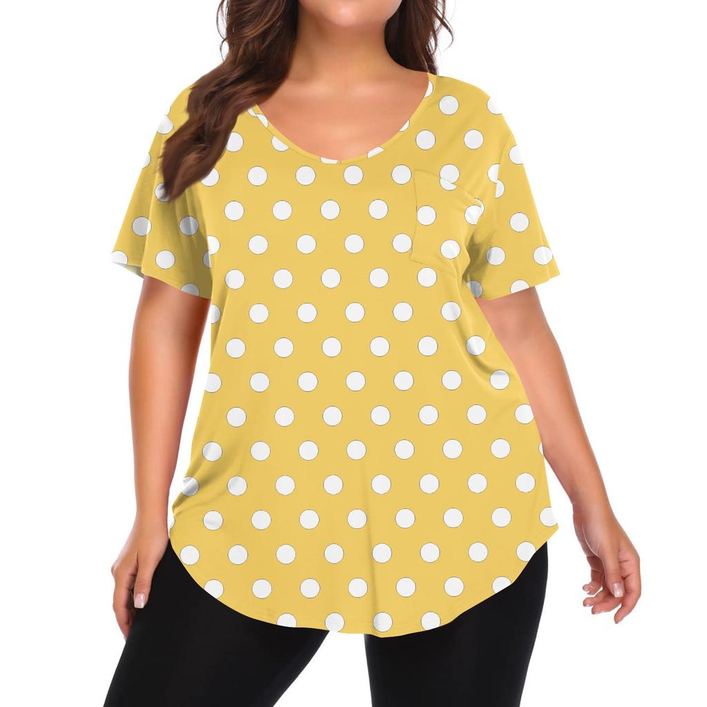 Women's Printing Large Size V-neck Top Loose Pocket T-shirt