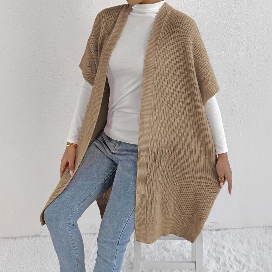 Kvinner Ensfarget Strikket Genser Vest Casual Løstsittende Cardigan Jakke Høst Vinter Strikkevest Kåpe