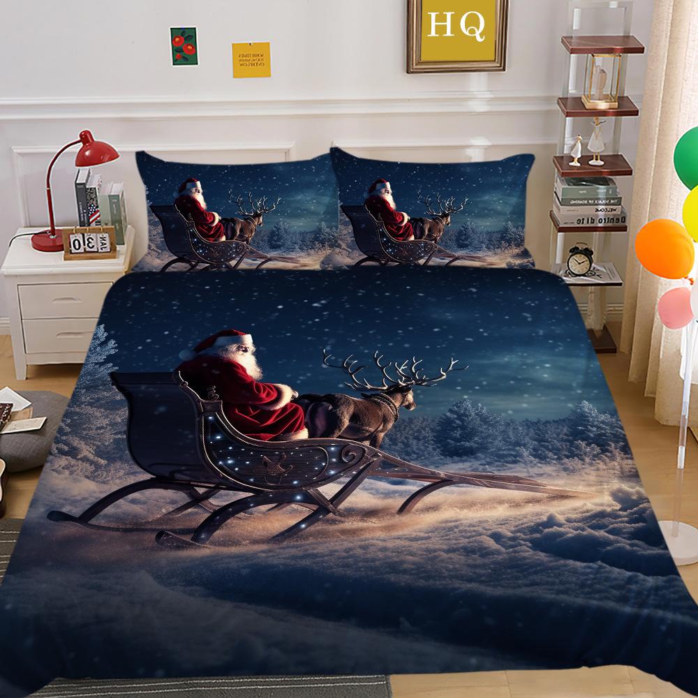 Weihnachtsmann Kutsche 3D-gedruckter Polyester Kissenbezug Bettdeckenbezug Zwei- oder Dreiteiliges Set Kann Sein