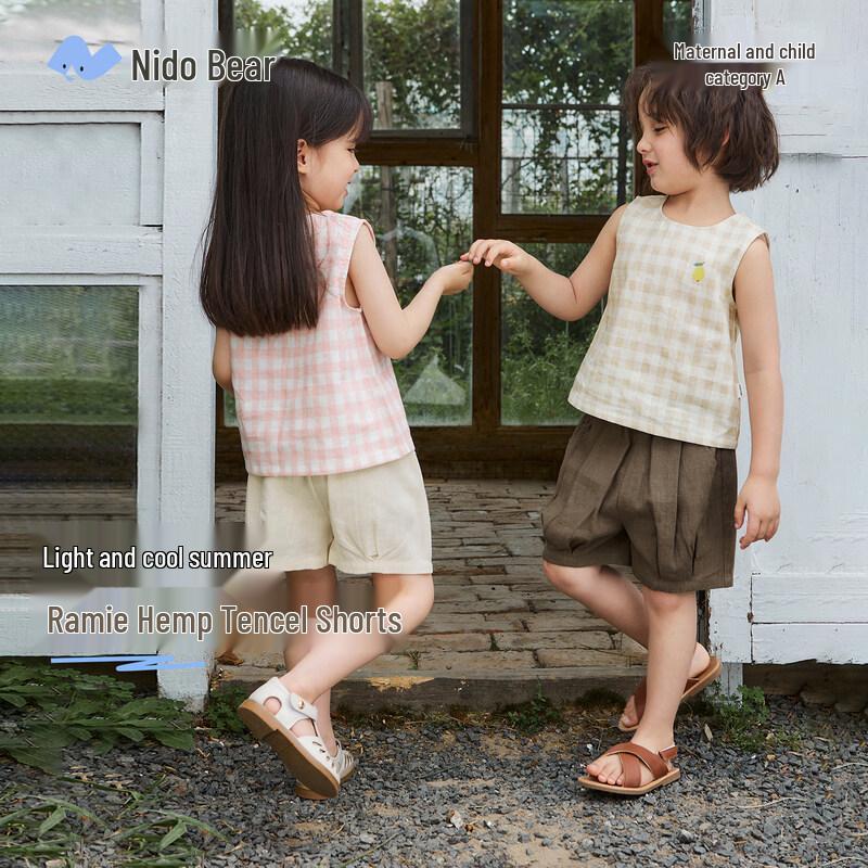 Kids Unisex Cotton Linen Casual Shorts 110 синий