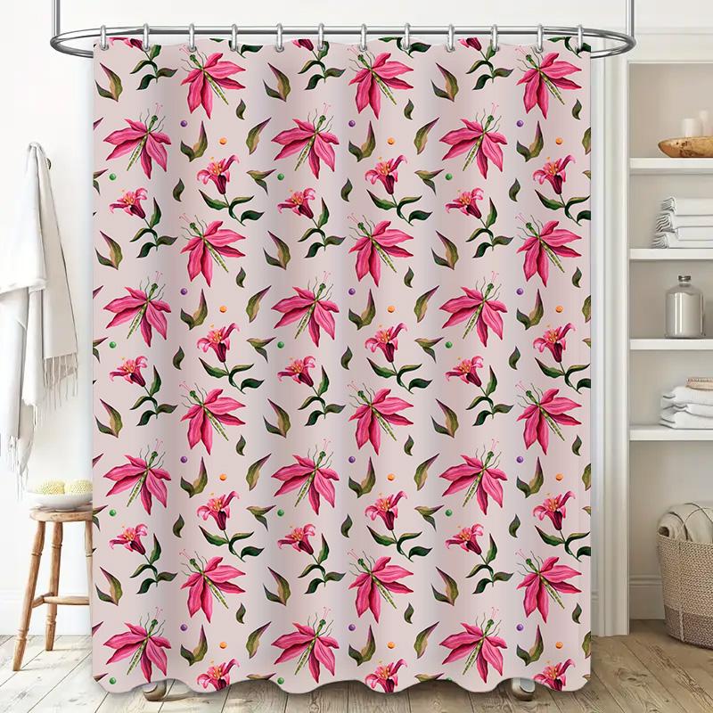 Fashion Watercolor Floral Shower Curtain Pink Green Waterproof Home Decor Bathroom Window Panel 180x259cm (70x102)