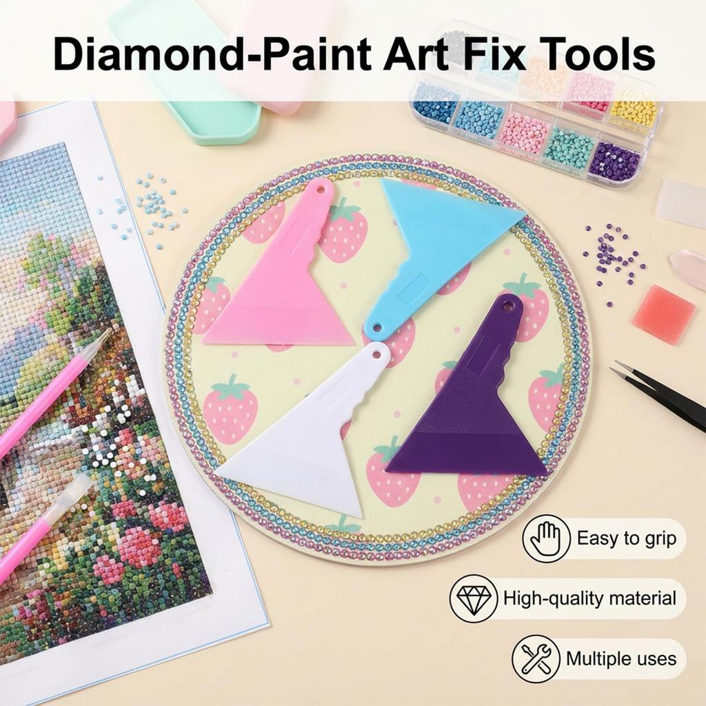 Diamond Painting Tool Kit with Fan Shaped Sorting Tray Rotating Pen Wax Pads Scraper Brush and Spoon for DIY Rhinestone Crafts