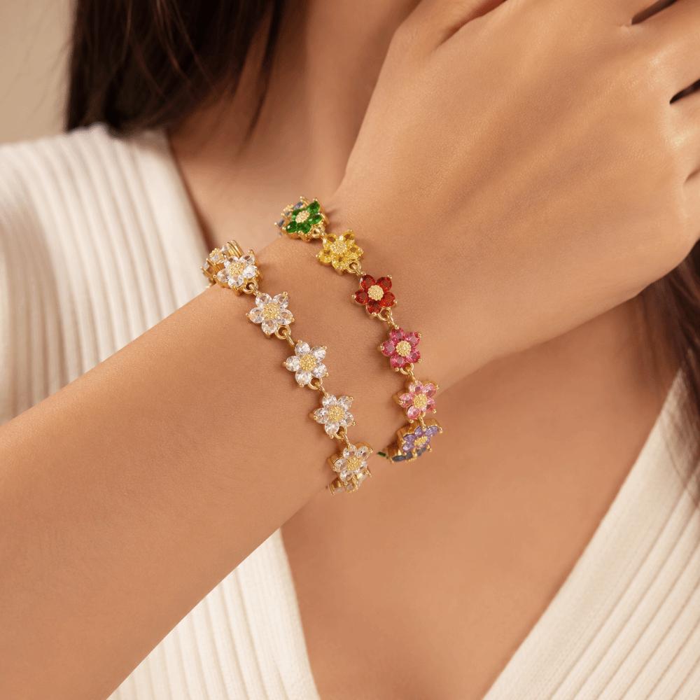 Sparkling Flower Bracelet Light Luxury Dopamine Wrist Jewelry Colorful Zircon Bangle Holiday Party