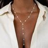 Bohemian White Imitation Pearl Y-Shaped Long Tassel Pendant Necklaces for Women Elegant Adjustable Chokers Chain Wedding Jewelry