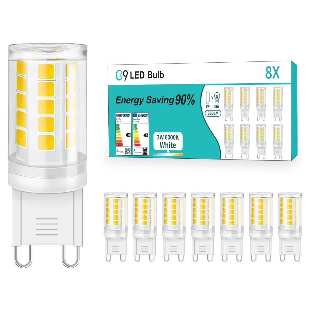 8pcs/3pcs G9 LED Bulb 6000K 2700K 33W Halogen Equivalent G9 Base 3W LED Lamp for Crystal Chandeliers Home Lighting Non-dimmable