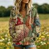 Women's Casual Hooded Sweatshirt with Zipper Pockets Printed Design