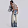 Retro Wing Print Rivet Wide-Leg Jeans