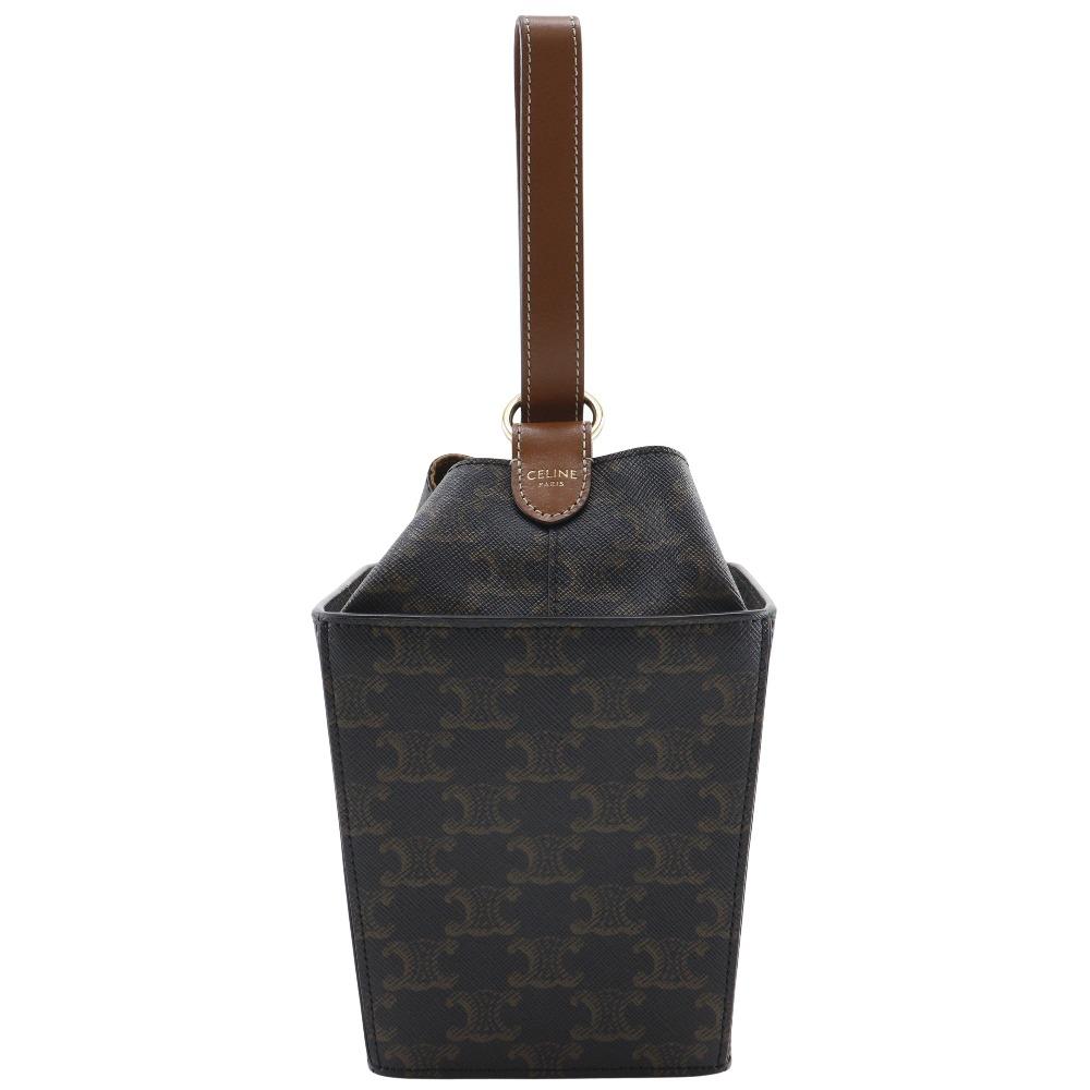 Celine Strap Box Handbag 197142BZJ Triomphe Black / Brown PVC Women Used