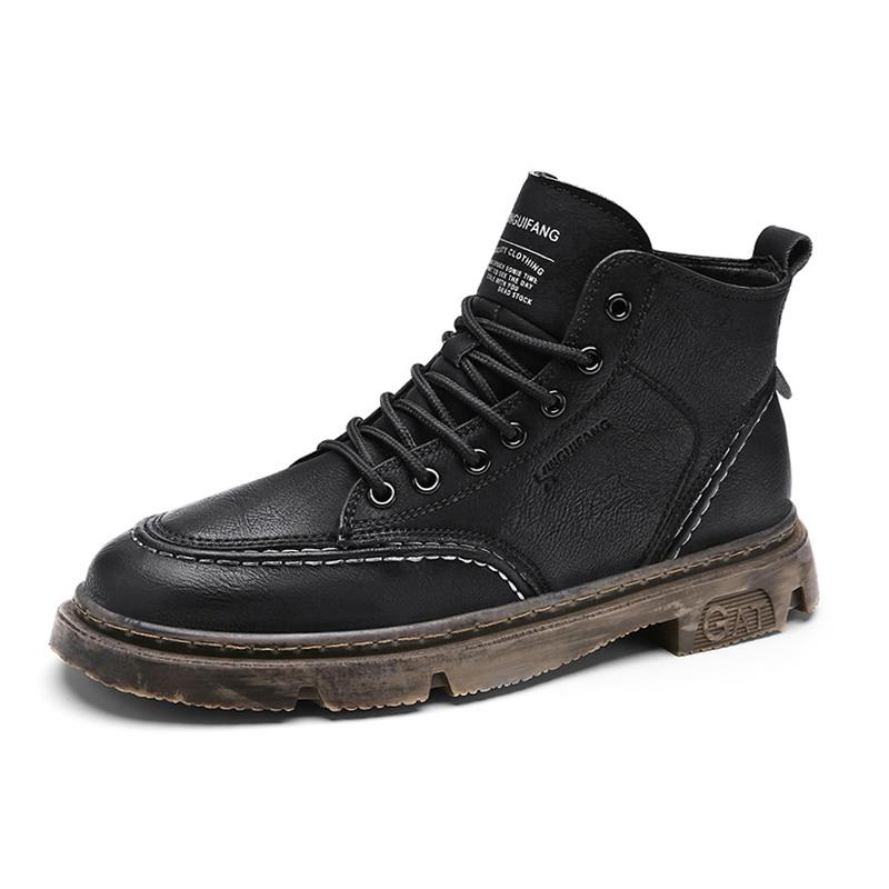 Autumn and Winter British Martin Boots Trendy High-top Leather Boots Snow Velvet Thermal Cotton Shoes