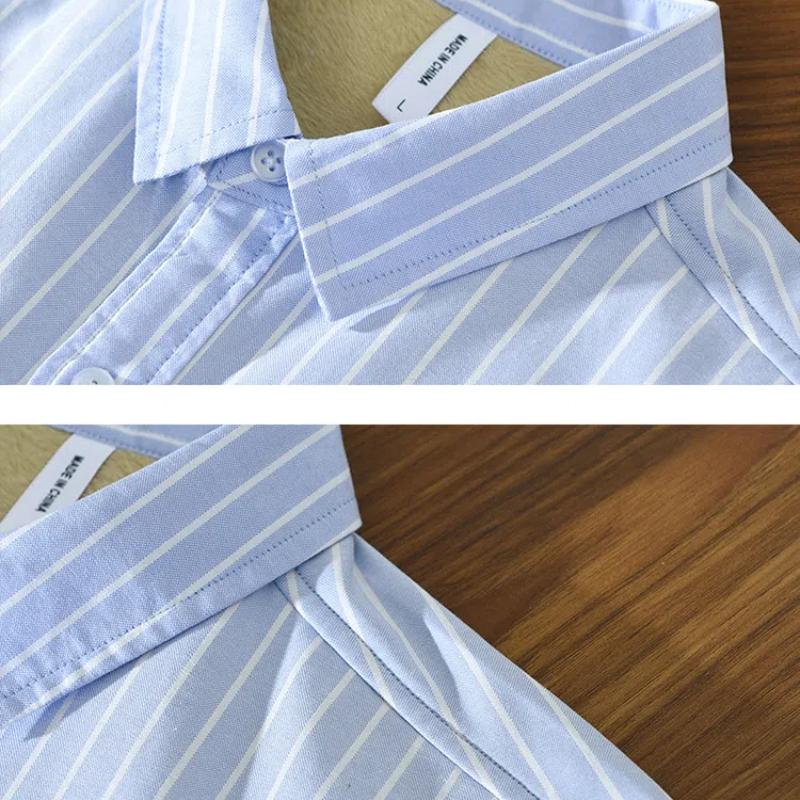 Winter Warm Men Tops Daily Casual Long Sleeve Striped Shirts for Men Pure Cotton Men Clothing Lapel Collar Fleece Shirt with Pocket