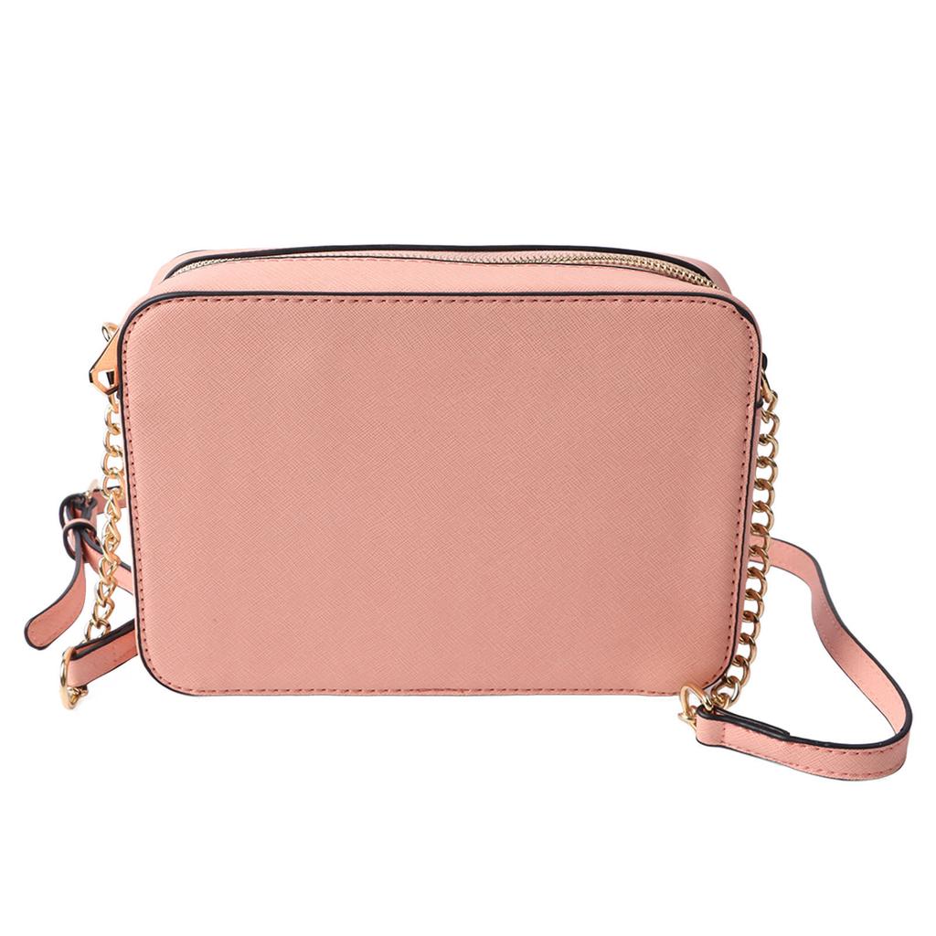 Women Chain Shoulder Bag Adjustable Large Capacity Zipper Vintage PU Shoulder Bag Pink Free Size