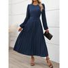New Autumn Elegant Vintage Solid Color Pleated Long Sleeve Work Dress