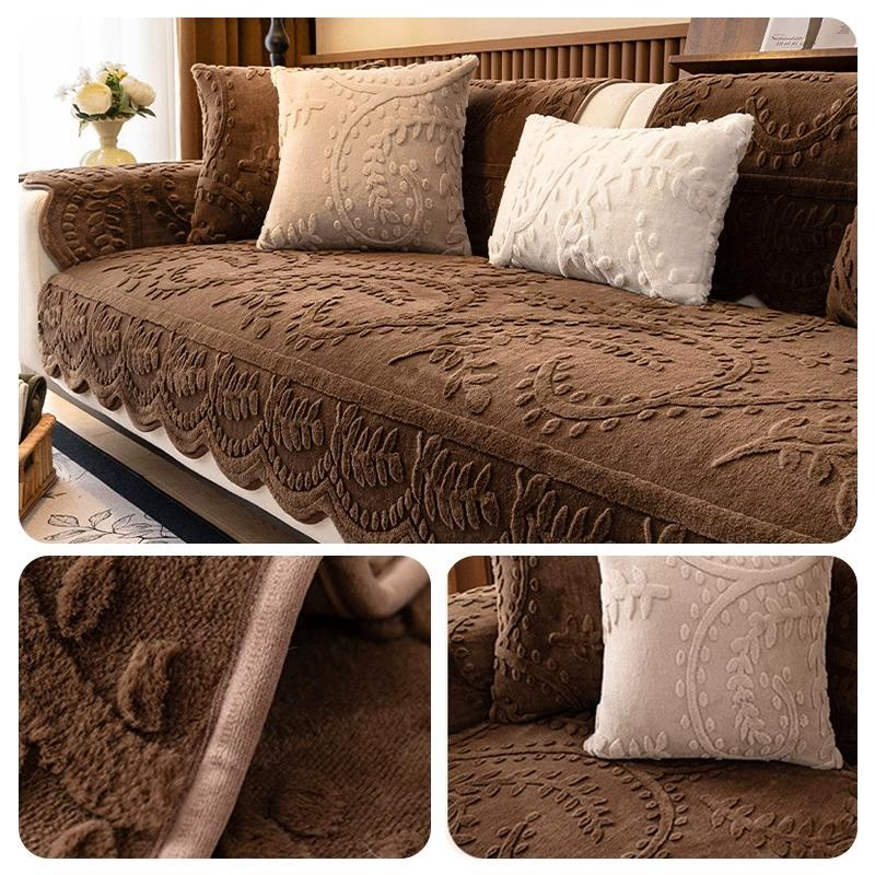 Thicken Plush Sofas Mat Non-slip Jacquard Sofa Covers for Living Room Luxury French Style Couch Cover Furniture Protector