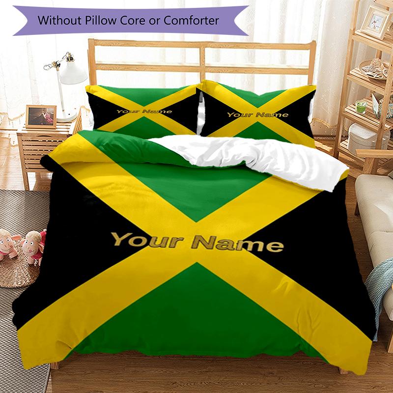 Jamaica Flag Custom Name Text Print 1Pc Bedding Set Duvet Cover With Two Pillowcases Soft Bed Linen For Household Bedroom