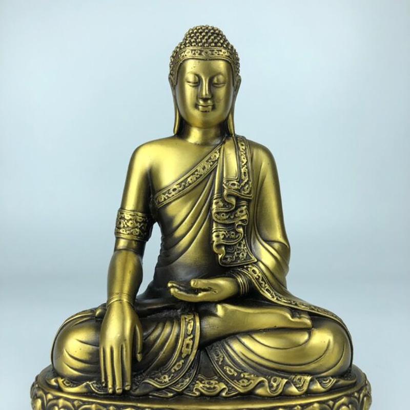Utsökt tillverkad Buddha-staty för heminredning i vardagsrummet, Mässing Tathagata sittande på Lotusprydnad Hantverk