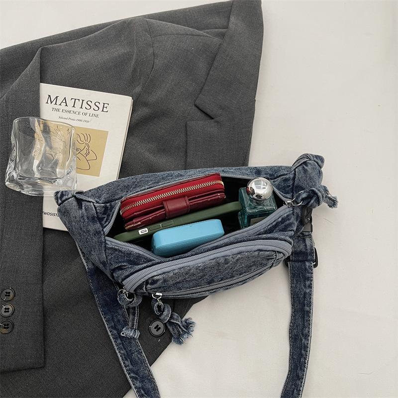 Vintage Denim Chest Bag Women Crossbody Bag Large Capacity Shoulder Bag