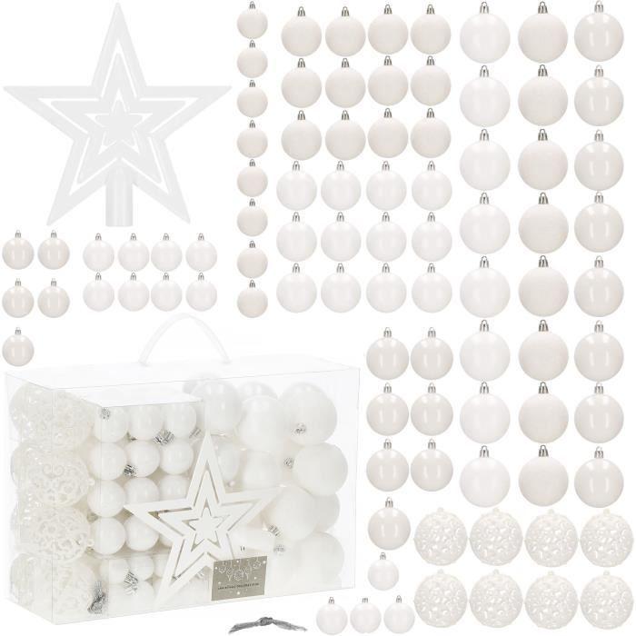 Boules de Noël - Springos® - Ensemble de 100 pièces - Plastique - Étoile blanche - Décoration Noël