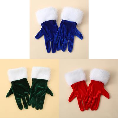 Stretch Fit Christmas Mittens Plush Accessories Santa Gloves