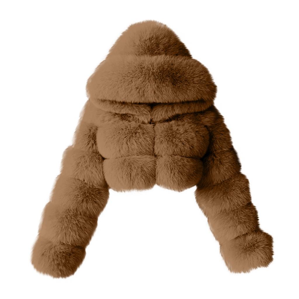 Kurtka damska modna, jednokolorowa, z długim rękawem i kapturem, pluszowa