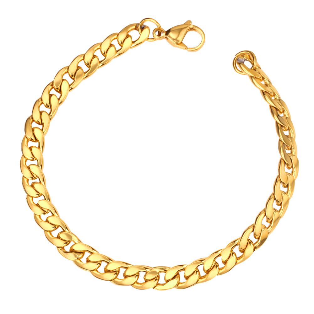 Hip Hop Curb Cuban Link Chain Bracelet 21cm Gold Silver Color Stainless Steel 7mm Hand Chains For Women Men Jewelry Gift