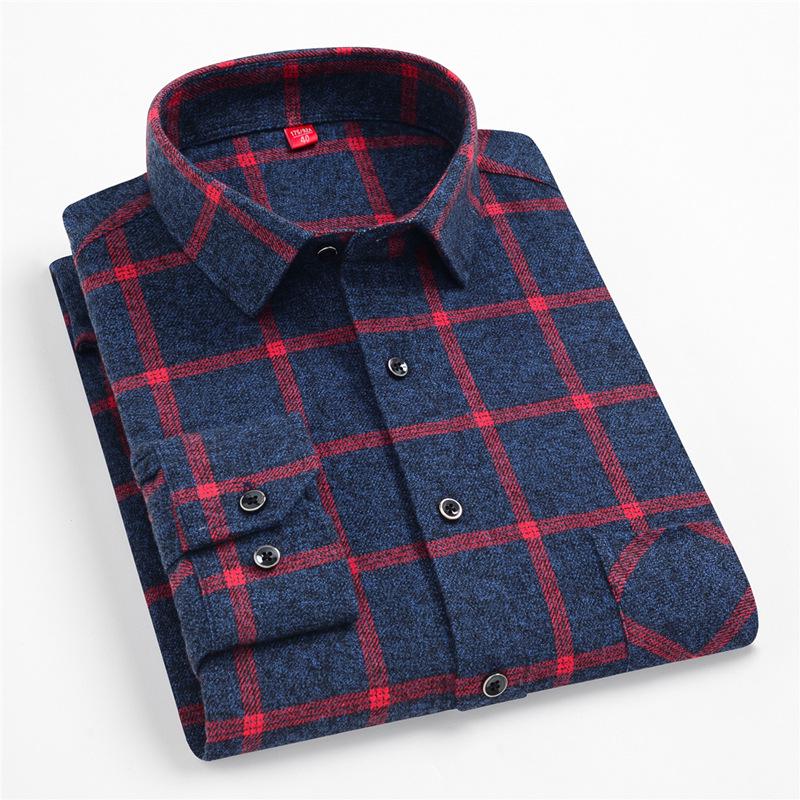 Men's Trendy Plaid Slim Fit Long Sleeve Shirt - Comfortable & Casual.