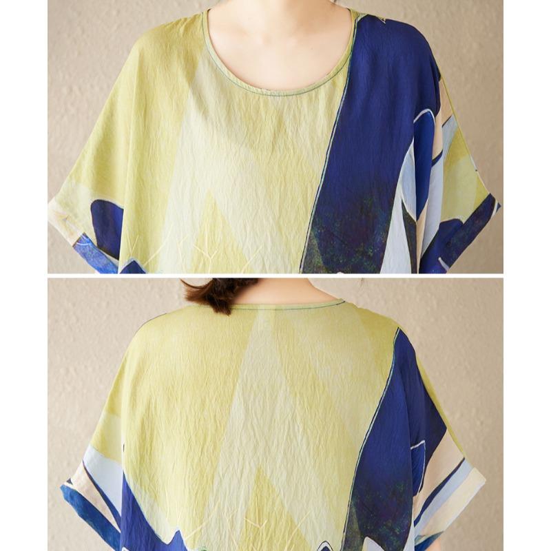 Dimanaf 2025 Summer Women Plus Size Dress Basic Casual Dress Loose Vintage Printing Long Beach Short Sleeve Dress