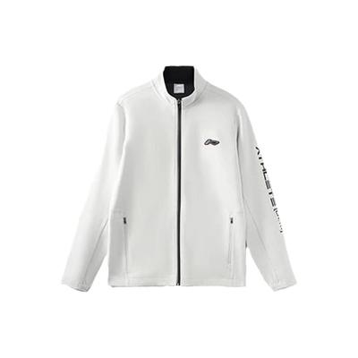 Li Ning Solid Color Letter Print Logo Stand Collar Zip Jacket Men Jackets White AWDR313-4