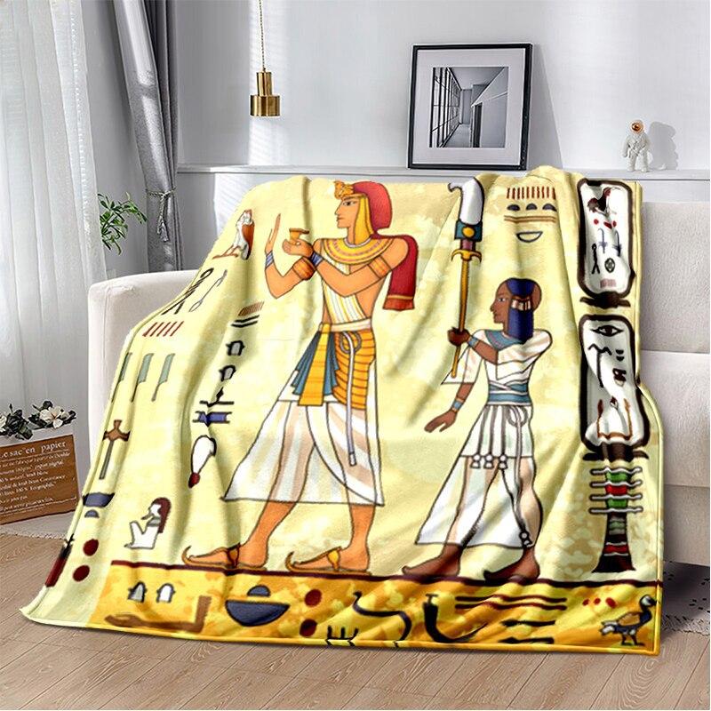 Ancient Egyptian Symbols Digital-printed Polyester Bedroom Velvet Flannel Cover Blanket Fleece Soft Sofa Cover Blankets for Beds