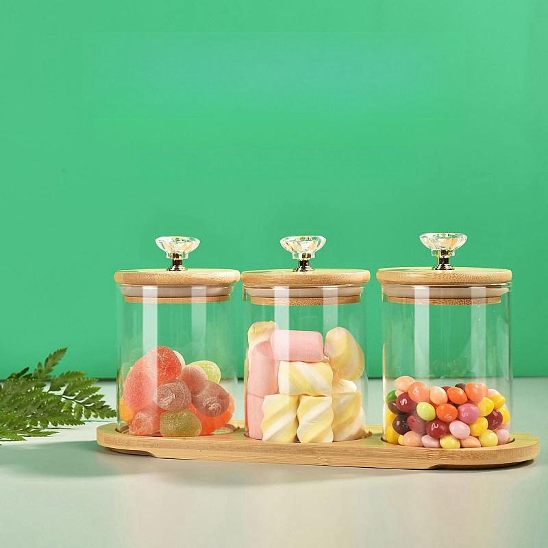 3pcs 400ml Glass Storage Cans for Rubber Band Candy Cans Suitable for Storing Household Daily Necessities Snacks and Seasonings