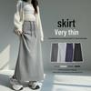 Women's Gray A-line Sporty Midi Skirt - High Waist Autumn Slit Design