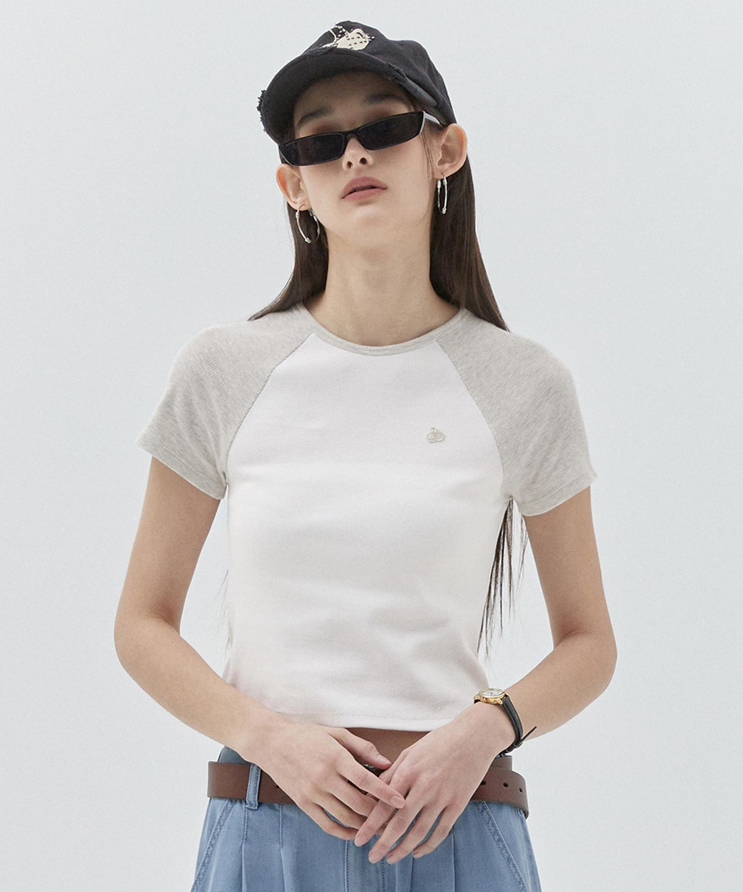 Kirsh Plain Color Mix Raglan Crop T-Shirt [Melange Gray] 1