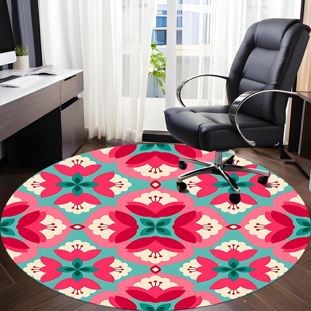 1 Stück Rundteppich mit Blumenmuster für das Büro, Teppich für Büro, Gaming, Leichte runde Bodenmatte yy260208047