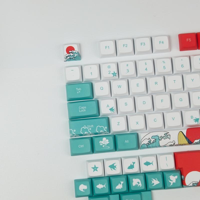 Coral Sea Keycaps Full Set 128 for Key Keycap PBT Sublimation DA Height for Mechanical Keyboard for MX H Keys S