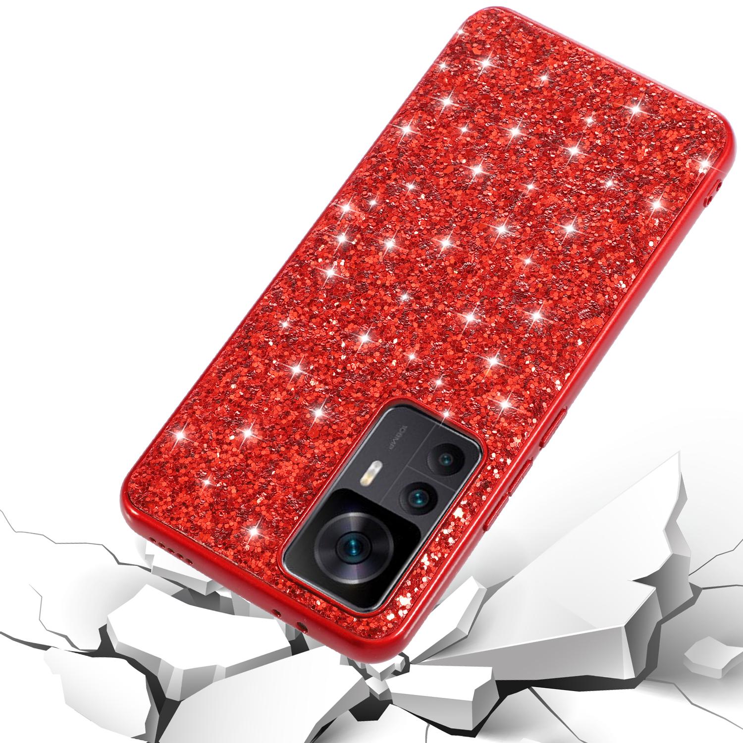 

For Xiaomi 12T 5G/12T Pro 5G/Redmi K50 Ultra 5G Shiny Glitter Sequins Phone Case Scratch Proof Electroplating TPU Frame Hard PC Back Cover Black