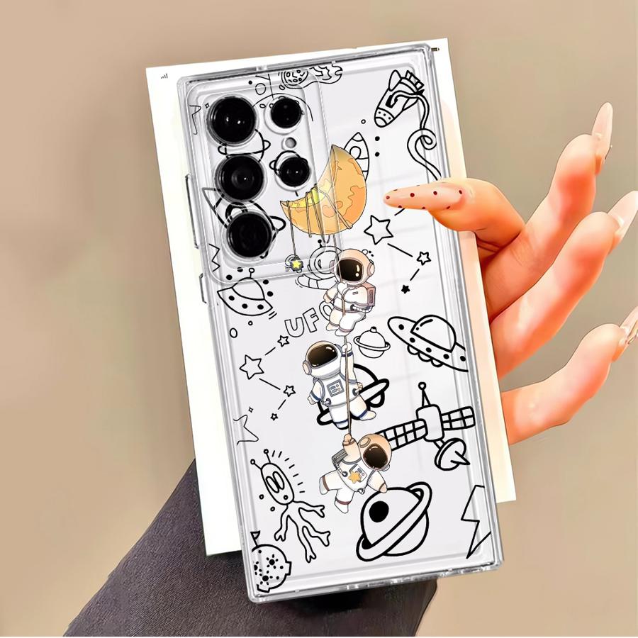 Cartoon Cute Astronaut Phone Cover Case for Samsung Galaxy S21 S23 Ultra S26 S24 S25 Edge S22 FE Note 20 Ultra 10 S20 Plus