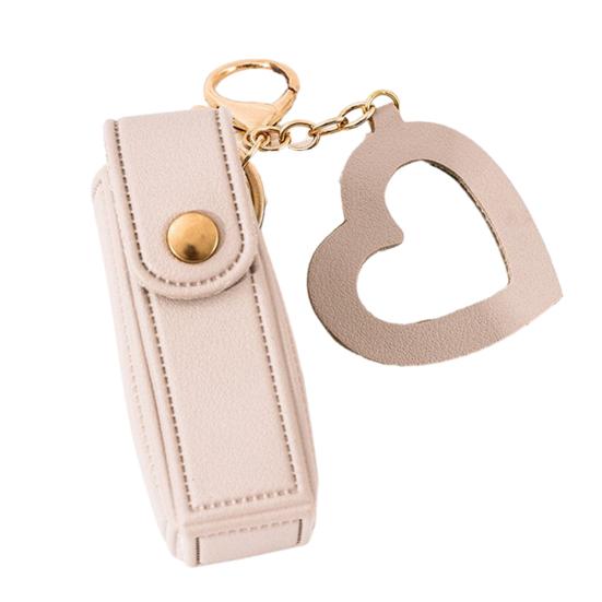 Lipstick Clip Keychain Pendant with Mirror Imitation Leather Lip Gloss Holder Heart-Shaped Pendant Alloy Key Ring