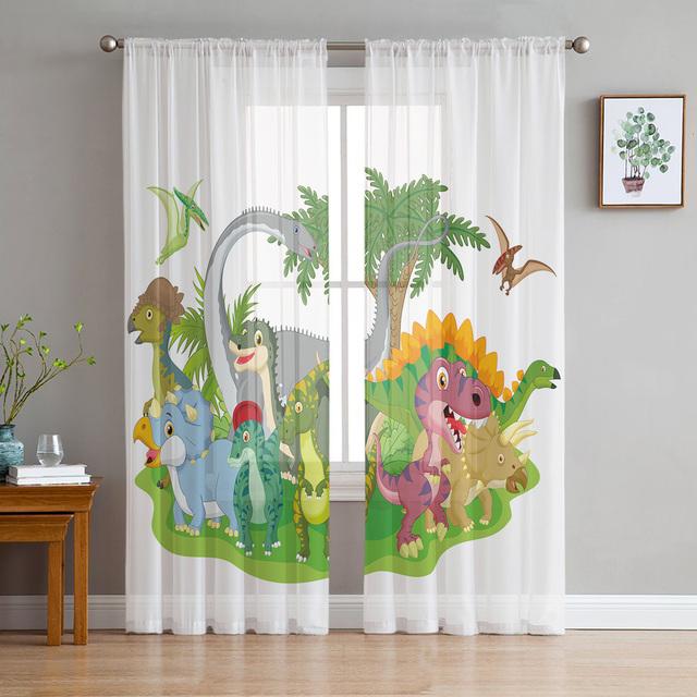 Dinosaur Virgin Forest Sheer Curtains For Living Room Bedroom Tulle Window Drapes For Kitchen Decoration