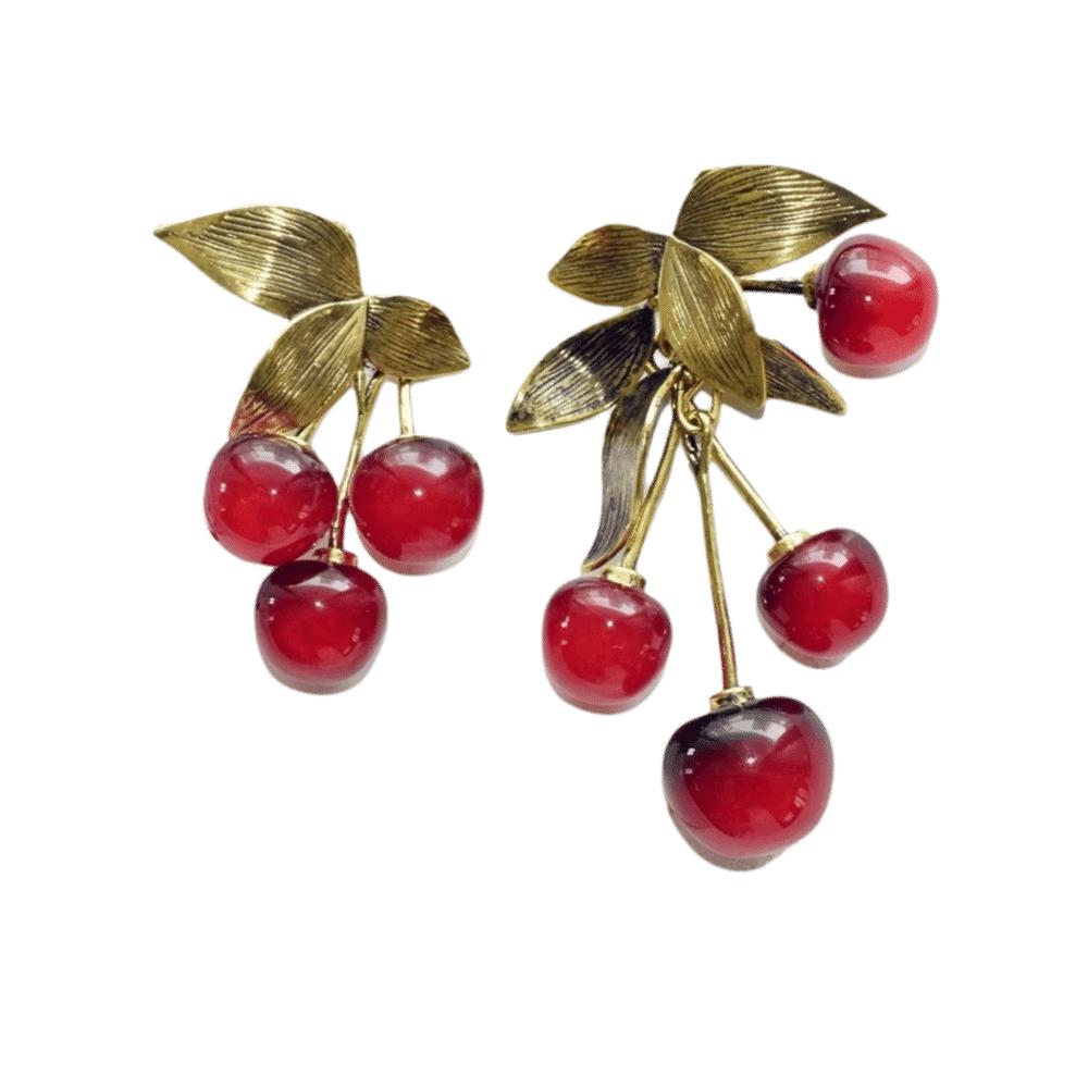 Metal Leaf Red Cherry Earrings Retro Drop Earrings New Dangle Earrings for Women 1Pair