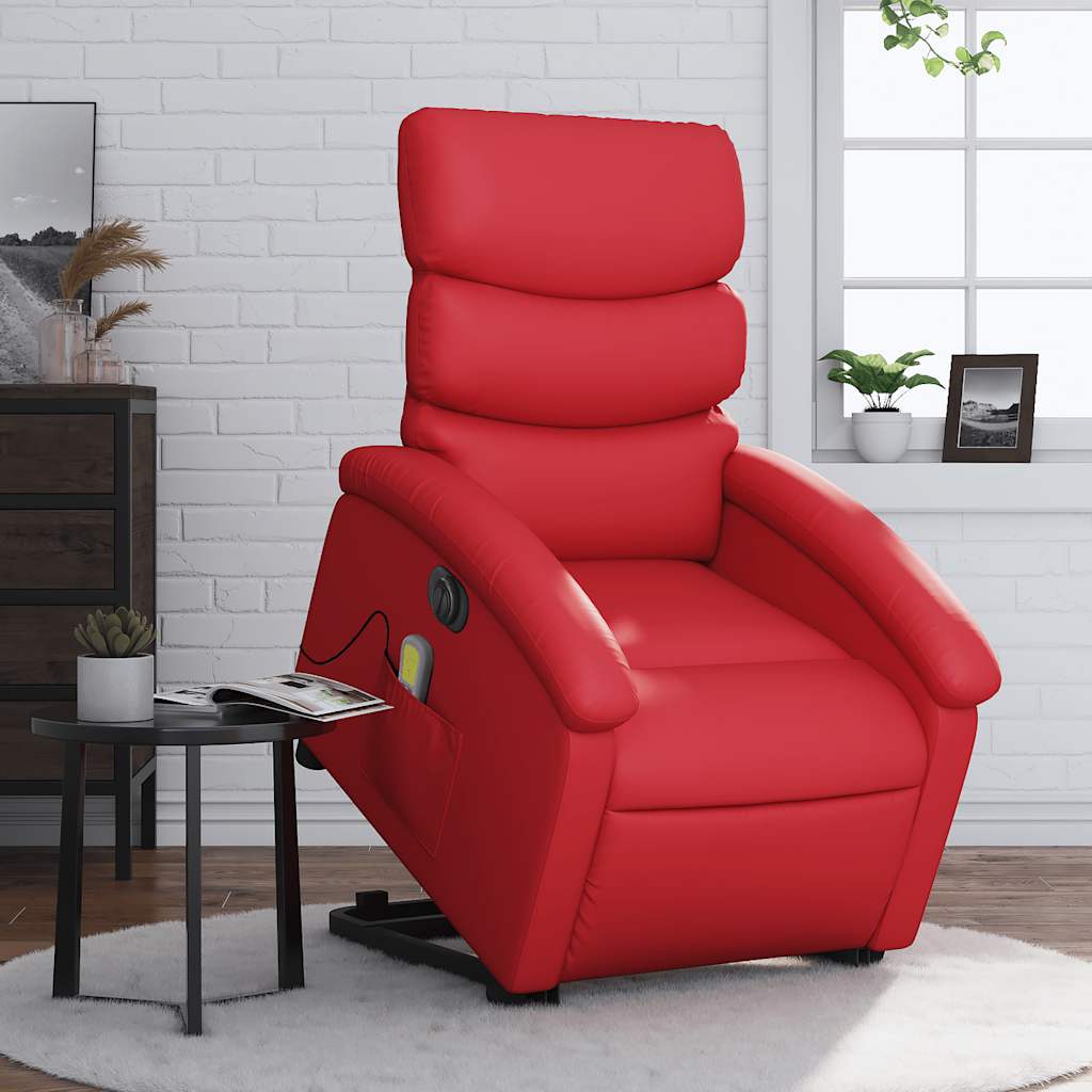 Reclining Electric Red Lift-Up Armchair with Massage